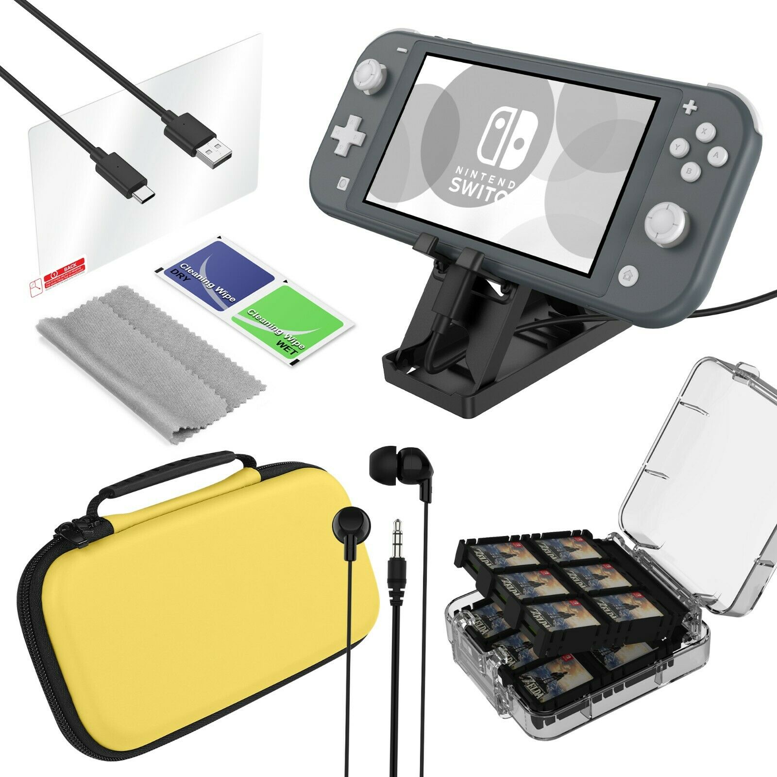 7 Piece Accessory Essentials Pack Yellow Nintendo Switch Lite