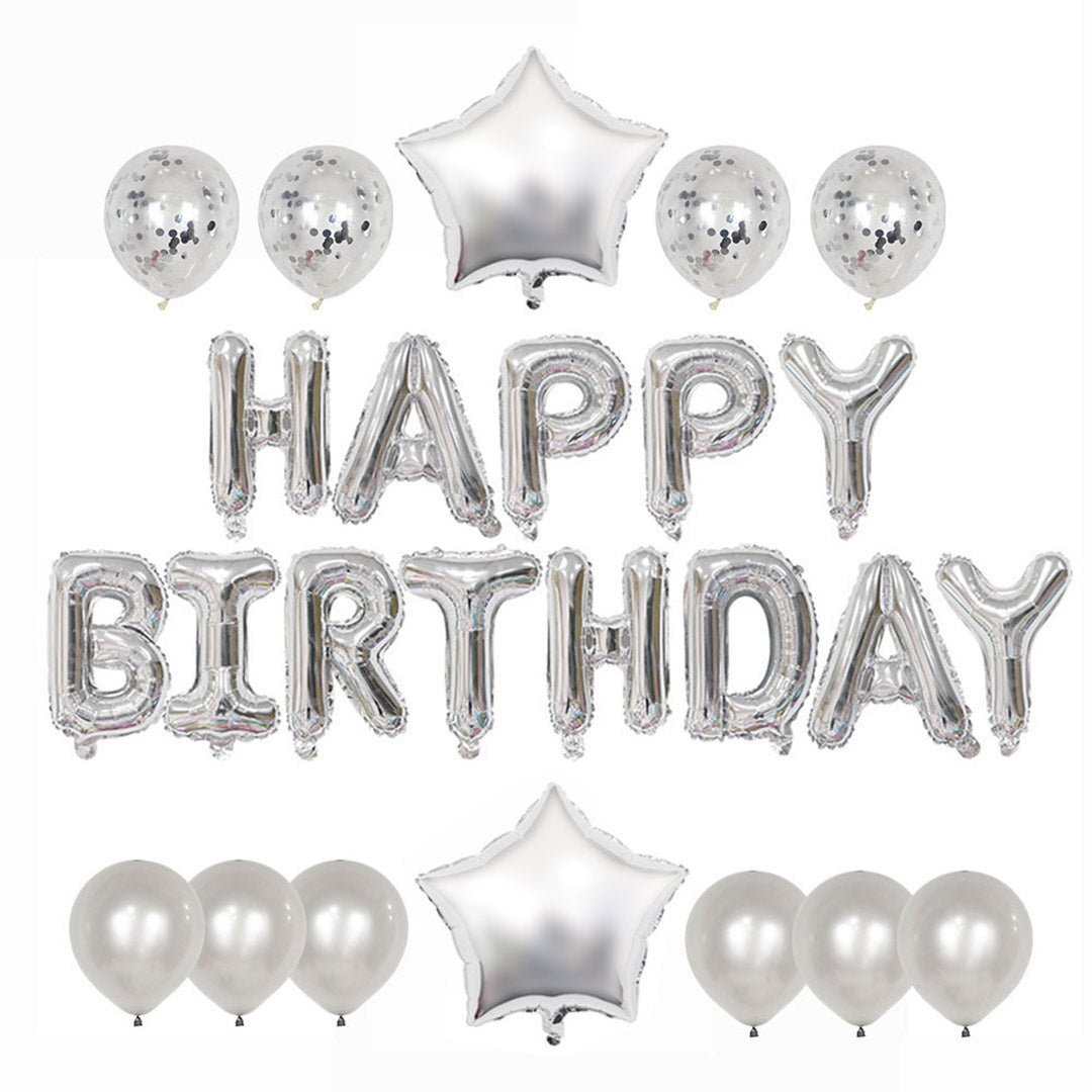 Happy Birthday Balloon Banner Deluxe Party Pack - Silver