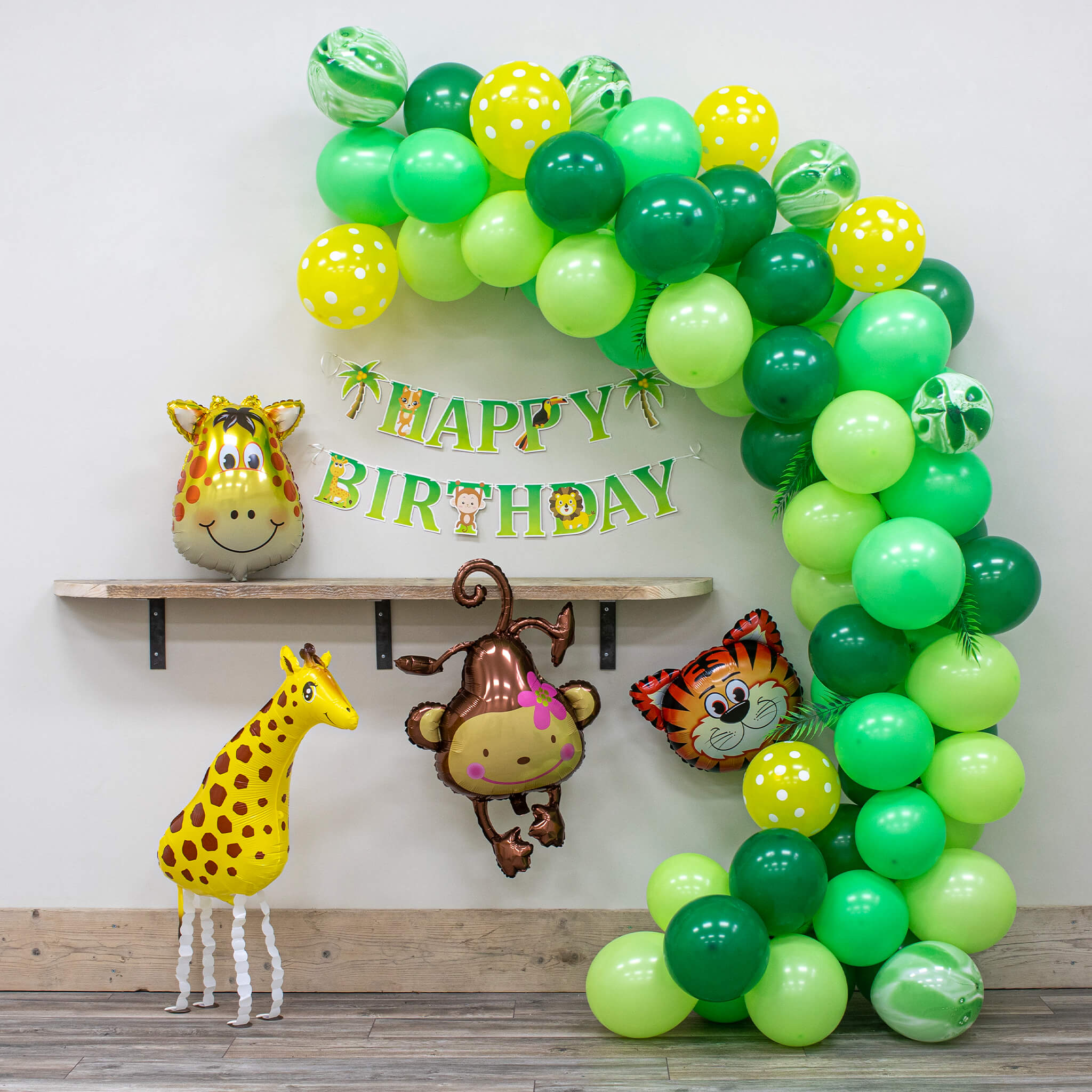 Jungle Themed 4th Birthday Balloon Arch Decoration DIY Kit - Includes 75+ Balloons (Green Numbers)