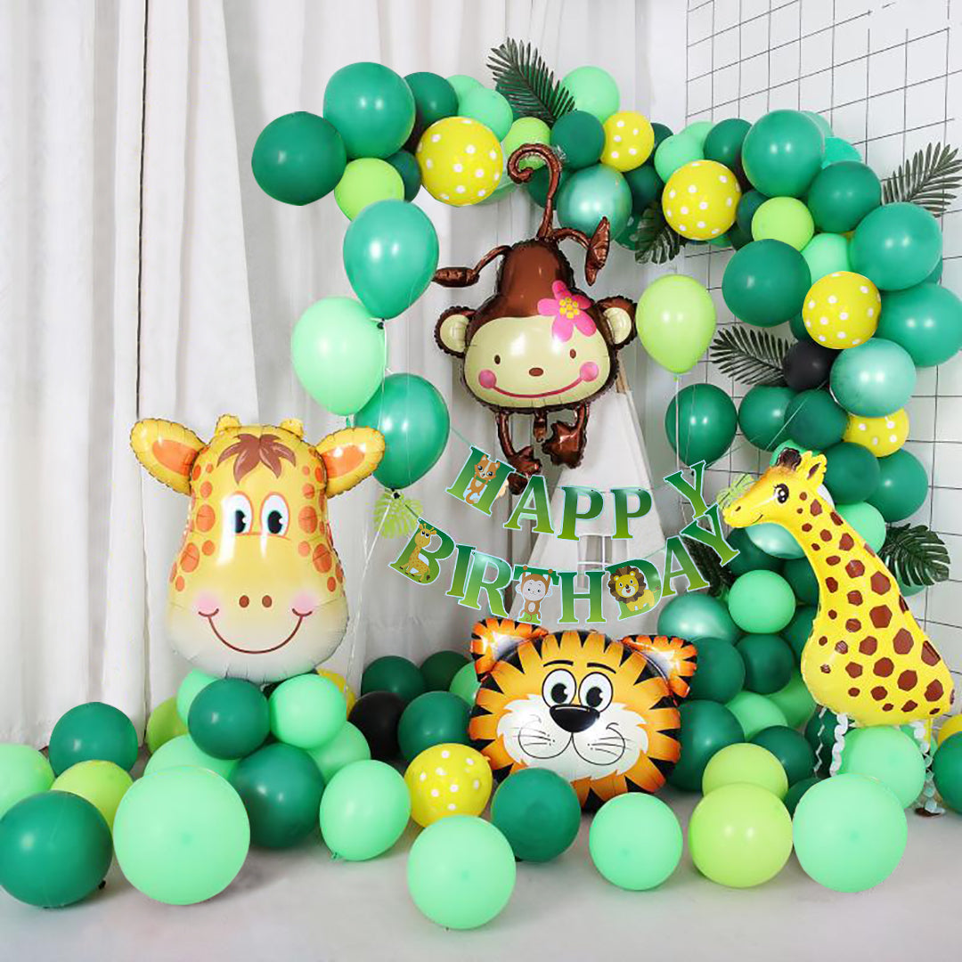 Jungle Themed 3rd Birthday Balloon Arch Decoration DIY Kit - Includes 75+ Balloons (Green Numbers)