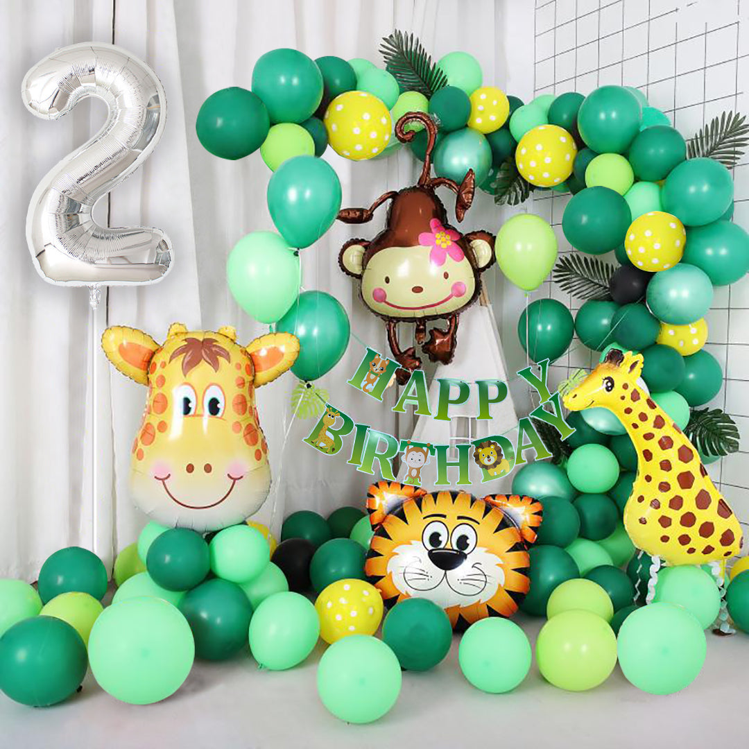 Jungle Themed 2nd Birthday Balloon Arch Decoration DIY Kit - Includes 75+ Balloons