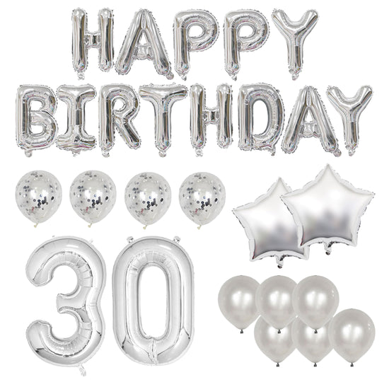 Happy 30th Birthday Balloon Banner Deluxe Party Pack - Silver