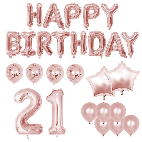 Happy 21st Birthday Balloon Banner Deluxe Party Pack - Rose Gold