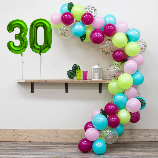 30th Birthday Hawaiian Tiki Party Balloon Arch Decoration Kit - Includes 70+ Balloons
